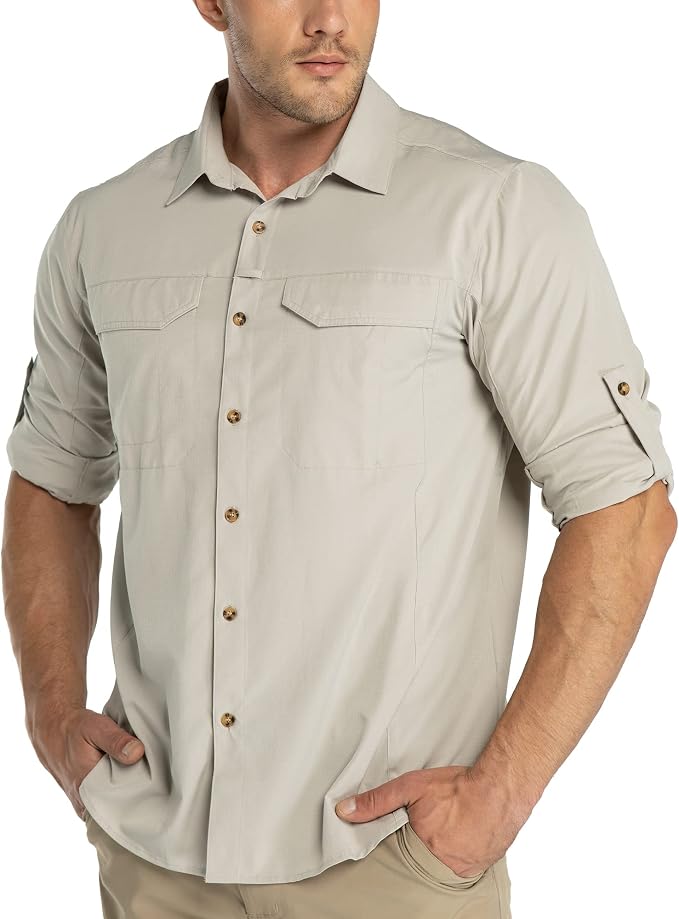 33,000ft Men's Long Sleeve Hiking Shirts Lightweight Quick Dry Sun Protection UV UPF 50 Fishing Shirt Outdoor Safari Travel