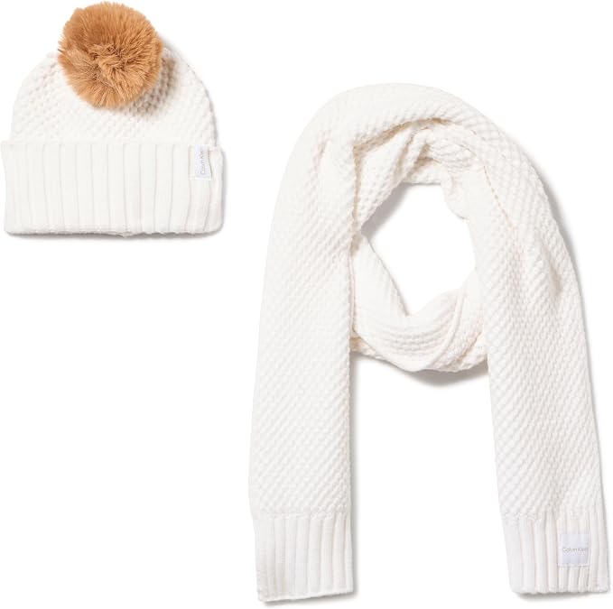 Calvin Klein Women's Chunky Waffle Knit Beanie and Scarf Set
