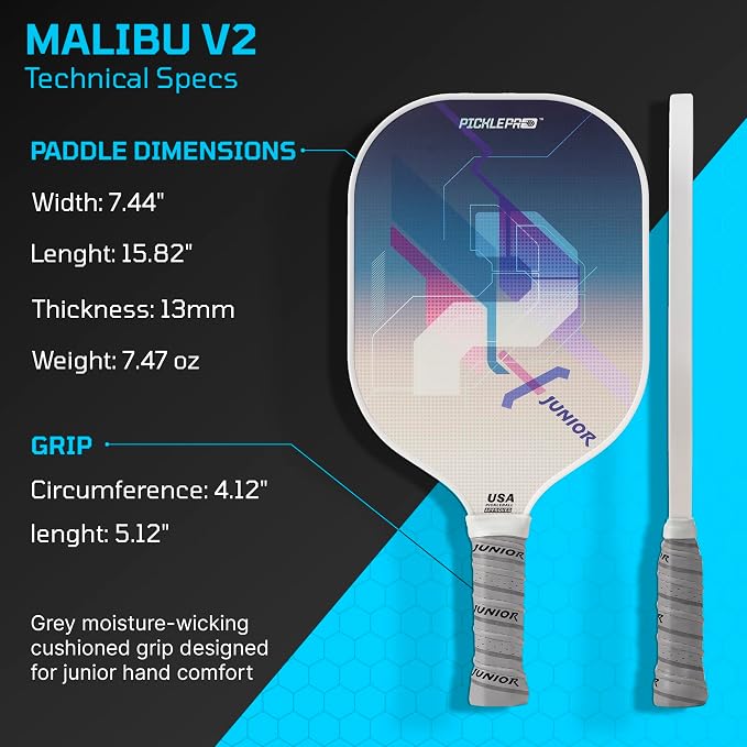 PicklePro Pickleball Paddles with Cover – Lightweight Fiberglass Pickleball Paddle for Kids, Youth & Beginners, Cushioned Grip, 13mm Honeycomb Core, Indoor & Outdoor Racket, USAP Approved