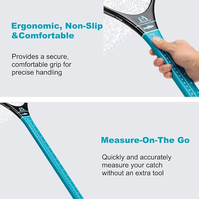 Maxcatch Fly Fishing Landing Net, Carbon Fiber Frame, Rubber Mesh, with Magnetic Net Release, for Trout Bass Catch and Release