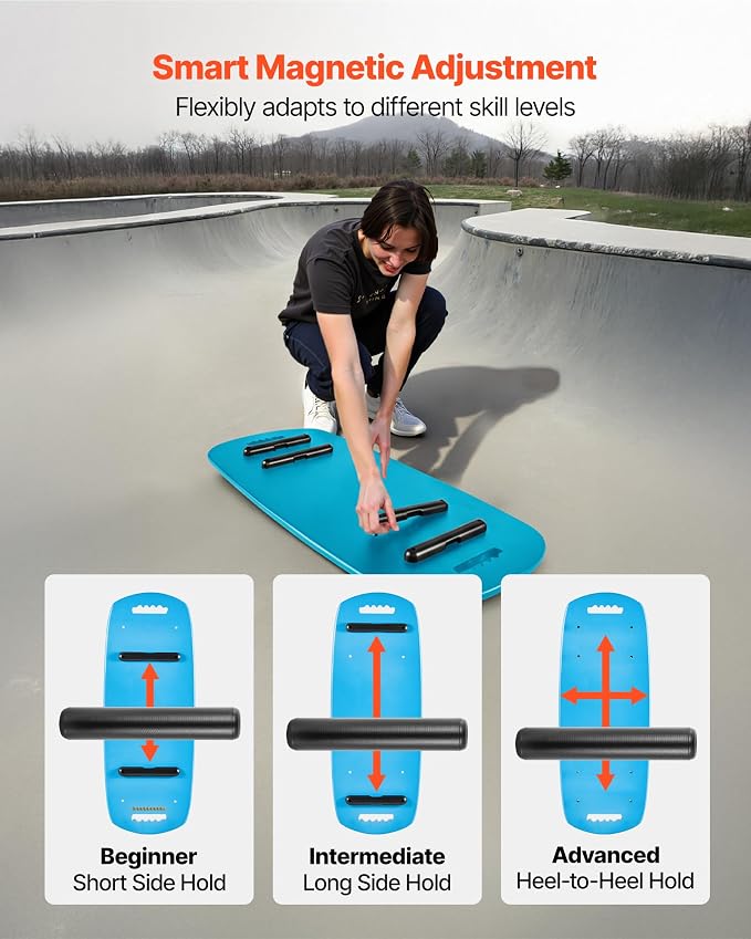 VEVOR Balance Board, 2-in-1 Wobble Board Trainer for Adults, Premium Wooden Balance Training Equipment, with Roller, Magnetic Stoppers, Storage Rack, for Core Workouts, Surf Trainer & Physical Therapy