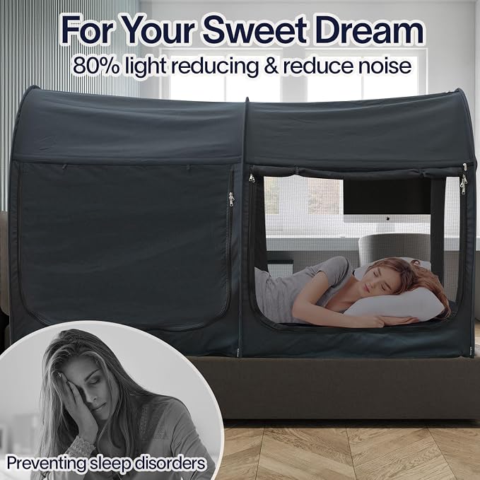 Alvantor® Canopy Bed 2-in-1 Dream Privacy Space Full Size Sleeping Tents Indoor Pop Up Portable Frame Breathable Reducing Light & Air Ventilation