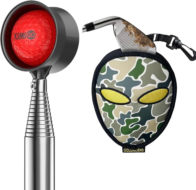 Telescopic Golf Ball Retriever for Water and Golf Club Cleaner & Ball Cleaning Bag