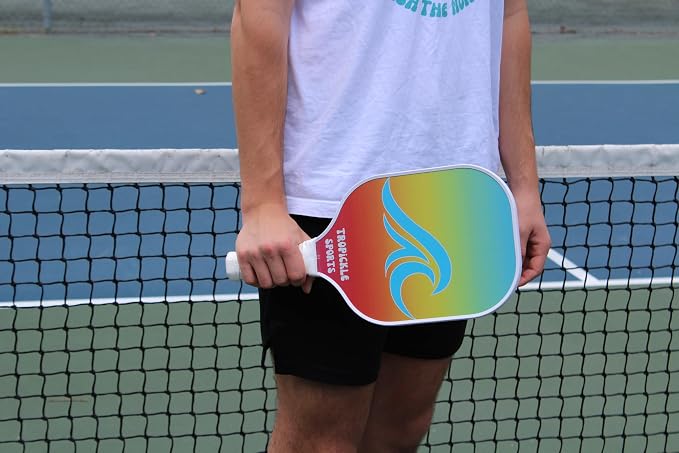 Tropical Pickleball Paddle Set - High Performance Lightweight and Durable Paddle Set of 2 with Carrying Case - 4 Pickleballs - Carbon Fiber Surface with Polypropylene Honeycomb Core