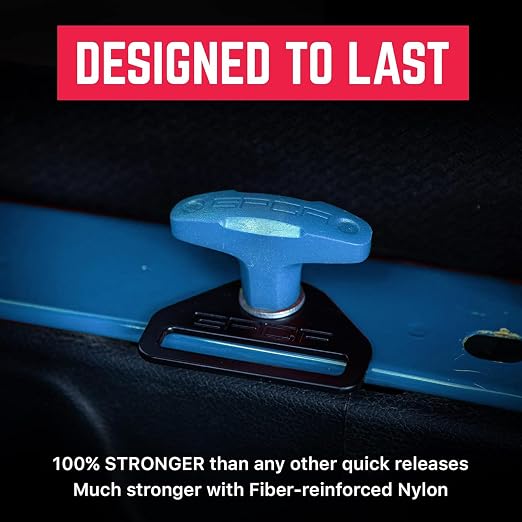 GPCA – Quick Release Tie Down Anchor/T-Handle M8 25mm Screw & D-Plate Set for Ford Bronco Hard Top Removal, Truck Bed Tie Down Anchors, Jeep Accessories, Cargo Tie Down Hooks w/nut 6 Pack (Blue)