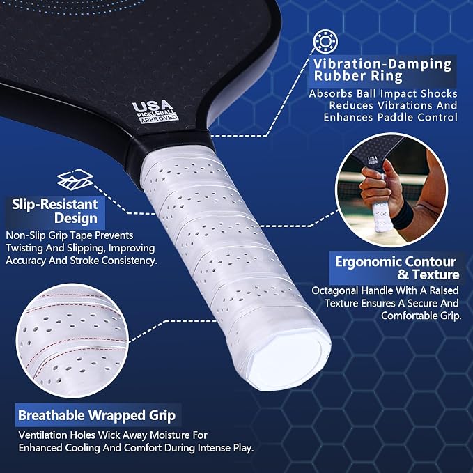 Pickleball Paddles Set of 2 – Lightweight T700 Carbon Fiber Pickleball Paddles, Durable 2 Paddles + 4 Outdoor Balls + Bag, Best for Beginner & Pro