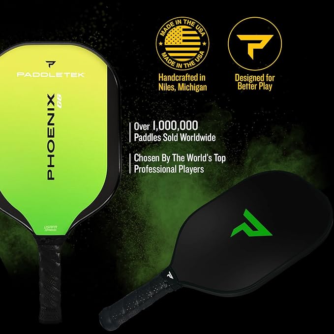 Paddletek Phoenix G6 Pickleball Paddle | Professional Pickleball Paddles with Honeycomb Core, Polycarbonate Surface, Graphite PolyCore & High Tack Performance Grip | USAPA Approved