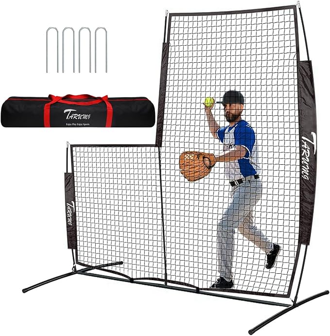 Baseball Softball Pitching Screen, Pitcher Protection Net with Upgrade Frame, Baseball Batting Pitching Net for Backyard Field Outdoor, L Screen or I Screen-Pitcher Protection Net with Carry Bag