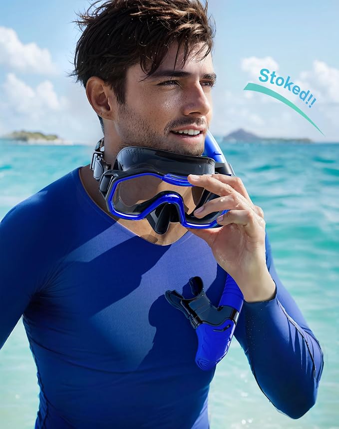 Snorkeling Gear for Adults Kids, Dry-Top Snorkel Set, 180°Panoramic Wide View Diving Mask Breathing Freely Snorkel Mask for Snorkeling Scuba Diving Swimming Travel