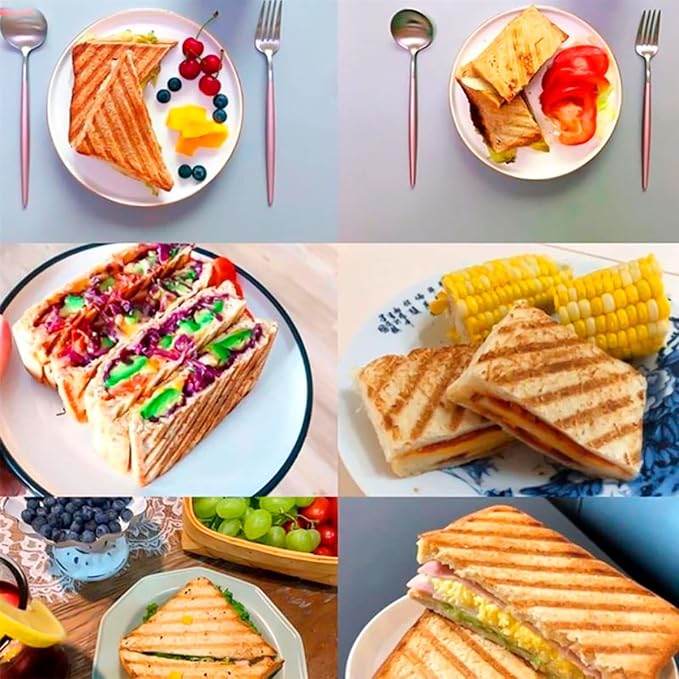 Double Side Sandwich Maker Camping Toastie Grilled Panini Maker Pan with Non-Stick Plates Aluminum Flip Cheese Makers Frying Pan Sandwich Toaster Press Waffle Makers for Kitchen Breakfast Camp