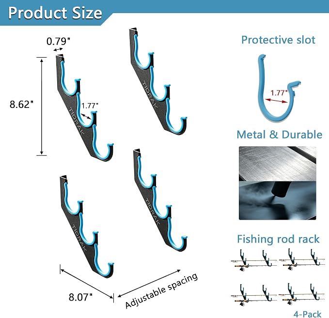 Fishing Rod Holders & Pole Holders for Garage, Wall Mounted Metal Fishing Rod Storage Organizer Rack Holds Up to 6/10/12/20 Rods or Combos, Suitable for Catfish Fishing Gear