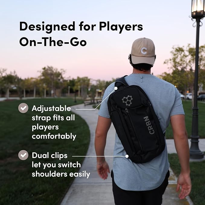 CRBN Pickleball Sling Bag - Pro Team Pickleball Bag - Water-Resistant Pickleball Paddle Bag Holds 3 Paddles, Balls & More