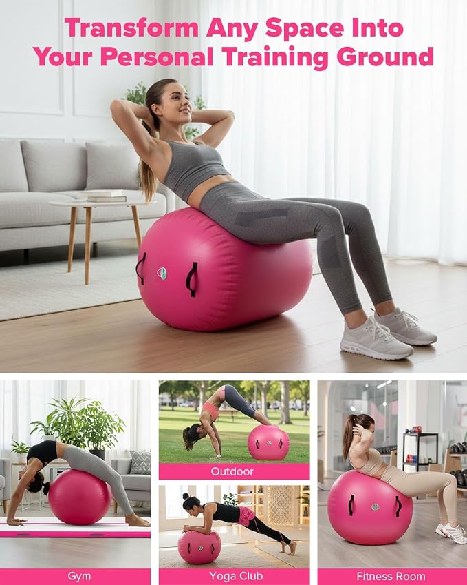Gymnastics Air Roller Air Barrel Inflatable Tumbling Mat Tumble Air Spot - Gymnastics Training Springboard - Round Inflatable Springboard with Pump for Yoga Training Cheerleading Home Use