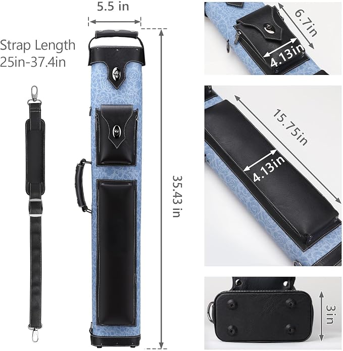 Hard 3x5 Pool Cue Case, 8 Hole Pool Cue Stick Case Billiard Cue Case, Holds Up to 3 Butts and 5 Shafts, Topstitching Design
