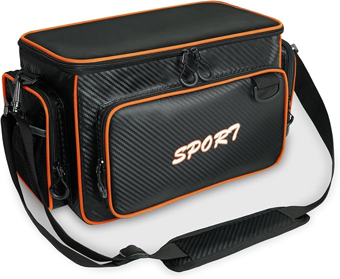 AUMTISC Fishing Tackle Bags, Tackle Box Organizer Gear Storage Bag, Freshwater or Saltwater Fishing Accessories Bags, Waterproof Fishing Bag with Detachable Shoulder Strap for 3700 Tackle Box, Orange