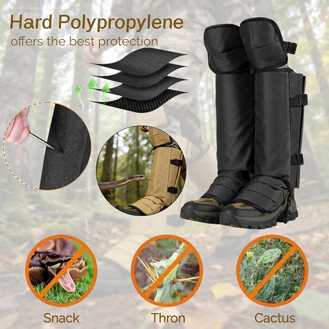 Snake Gaiters for Hunting, Snake Guards for Legs, Waterproof Snake Chaps Gaiter Leggings for Men & Women, Extended Knee Pads Snake Bite Protection, Snake Proof Gaiters with Adjustable Size