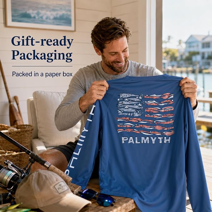 Palmyth Fishing Shirts for Men Long Sleeve UPF 50+ T Shirt Sun Protection | Quick Dry, Sun Protection, Myth-Cool Fabric, Fish Print, Moisture Wicking, Stretchy, Breathable, Fishing,Boating,Outdoor Wear