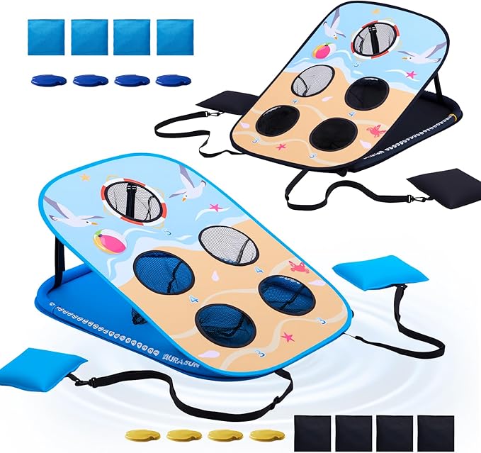 Pool Cornhole Board Set, Corn Hole Games Floating for Adults, 3ft x 2ft Cornhole Set Game Water and Land Dual-Use, Swimming Pool Toys for Family, Portable Beach/Lawn/Lake Toys