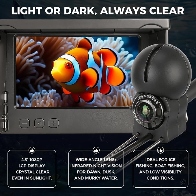 Underwater Fishing Camera 5000mAh/8000mAh Battery,4.3"/5" LCD & IR Night Vision, IP68 Waterproof Portable Fish Camera,98ft Cable for Ice, Lake, Boat & Kayak Fishing