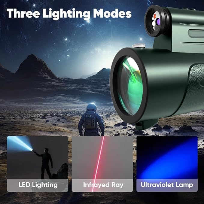 Monocular Telescope with Lights HD Monoculars 80x100 for Adults High Powered Monocular with Smartphone Holder & Tripod, Handheld Telescope Suitable for Bird Watching Stargazing-Green