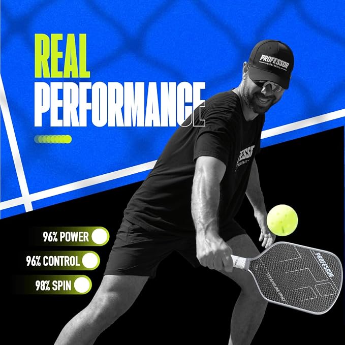 Professor PhD Raw Carbon Fiber Premium Pickleball Paddle Racket - USA Pickleball Approved - Honeycomb Core - Power & Control