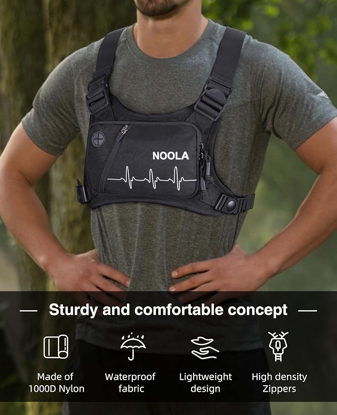 NOOLA Running Chest Pack, Running Vest for Men with Reflective Back, Sport Chest Bag for Runners, Cycling, Biking, EDC Pouch