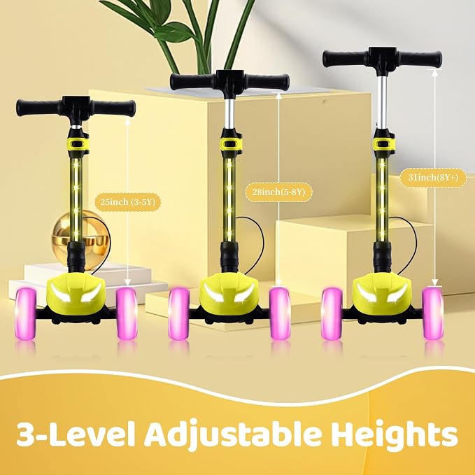 Electric Scooter for Kids w/150W Powerful Motor, Thumb Throttle, LCD Screen, Bluetooth, Light-Up Stem Deck & Wheels, 3 Adjustable Heights, 5MPH Safe Speed, 3 Wheel Electric Scooter for Kids