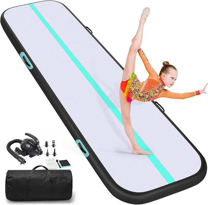 Air Gymnastics Tumbling Mat, 6.6ft/10ft/13ft/16ft/20ft Inflatable Track Mat for Home/Outdoor Training, 4/8 inch Thick Gym Mat with Electric Pump for Kids & Adults