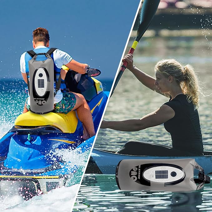 Qoolife Dry Bag Waterproof with Solar Bluetooth Speaker & Light - 10L/20L Roll Top Dry Sack Keeps Gear Dry for Men Women Kayaking, Beach, Rafting, Boating, Hiking, Camping and Fishing