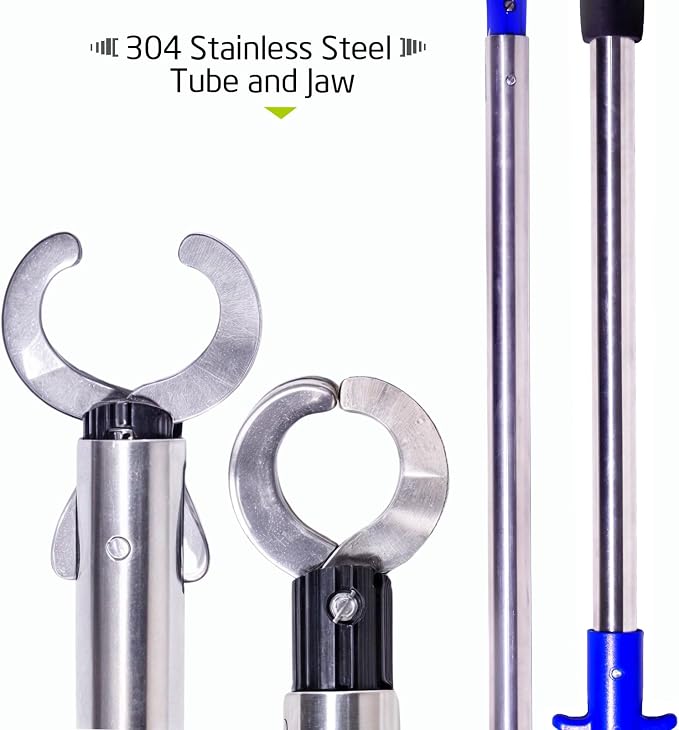 Heavy-Duty Fish Gripper – Extra-Long Stainless Steel Grabber with Non-Slip Handle, Wrist Lanyard & Storage Bag for Secure Fish Handling in Freshwater & Saltwater