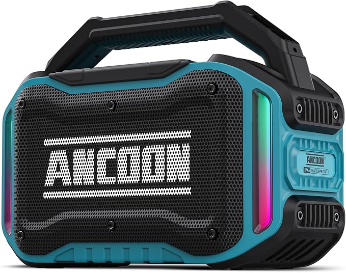 ANCOON Speakers Bluetooth Wireless: 80W(Peak) Loud Speaker with Bass, 20H Playtime, IPX6 Waterproof, Large Jobsite Speakers for Work, Outdoor, Workshop, Garage, Portable Speaker with TWS (Sky Blue)