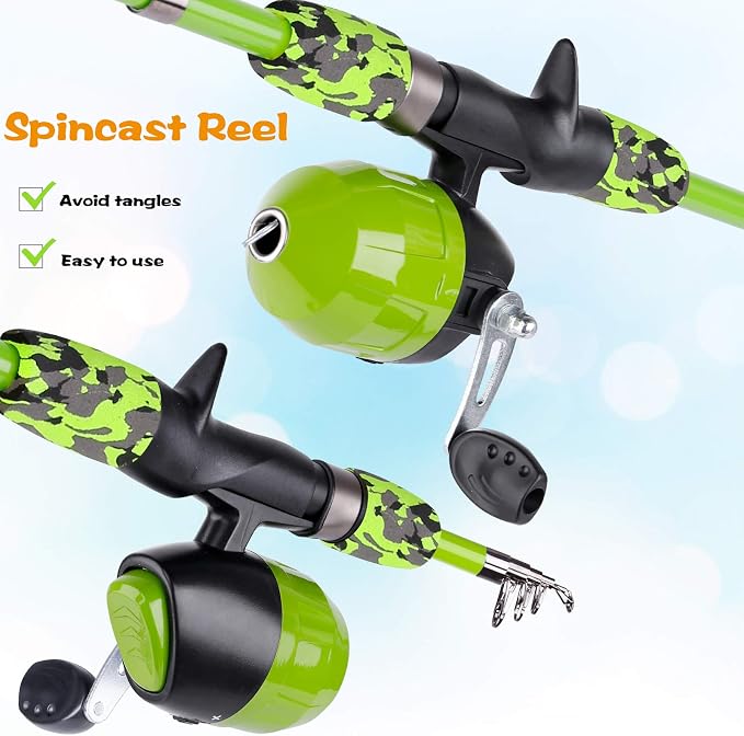 ODDSPRO Kids Fishing Pole - Portable Telescopic Kids Fishing Rod and Reel Combo Kit - with Spincast Fishing Reel Tackle Box for Girls, Youth