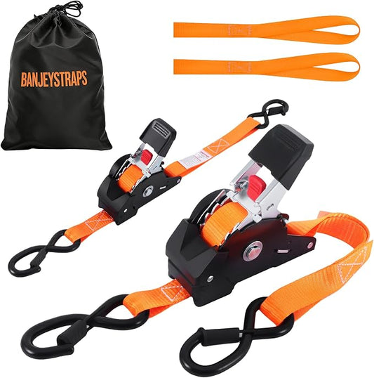 1" x 10' Self Retracting Ratchet Straps (2-Pack) - Orange Heavy Duty Tie Downs with Auto-Retract, 1540lb Break Strength for Truck, Motorcycle, ATV, UTV, Cargo Trailer