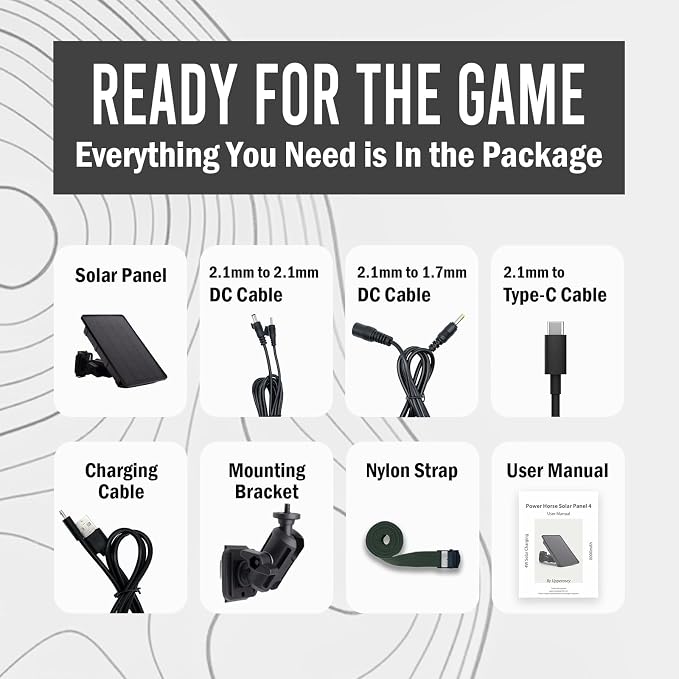 5V/12V Trail Camera Solar Panel - 4W Solar Panel Battery w/ 8000mAh Li-ion Battery, IP66 Waterproof Rated, Solar Battery Charger Kit for Game & Security Cameras (Included Mount & Strap*1)