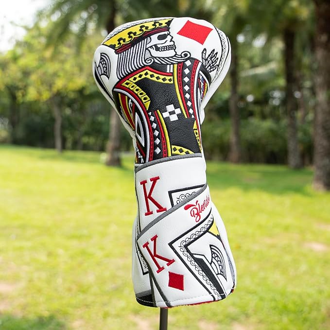 Golf Club Covers Poker Diamond King Driver Cover Fariway Wood Headcover 3 Hybrid Head Covers Blade Putter Cover Mallet Putter Haedcovers with Magnetic Closure for Most Brand