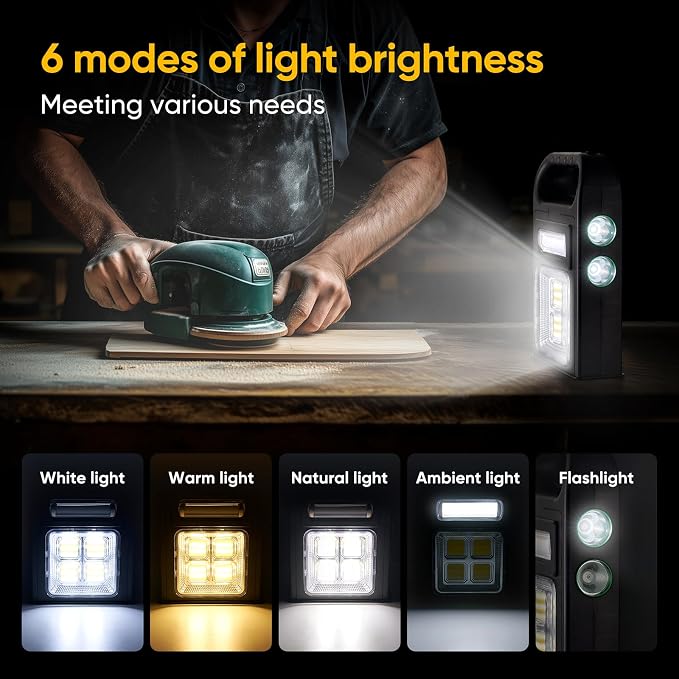 Solar Flashlight with USB Cable，6 Modes Solar LED Camping Light Rechargeable，8000LM Super Bright Emergency Light，IP67 Waterproof, Handheld Spotlight，Multifunctional LED Searchlight for Emergency
