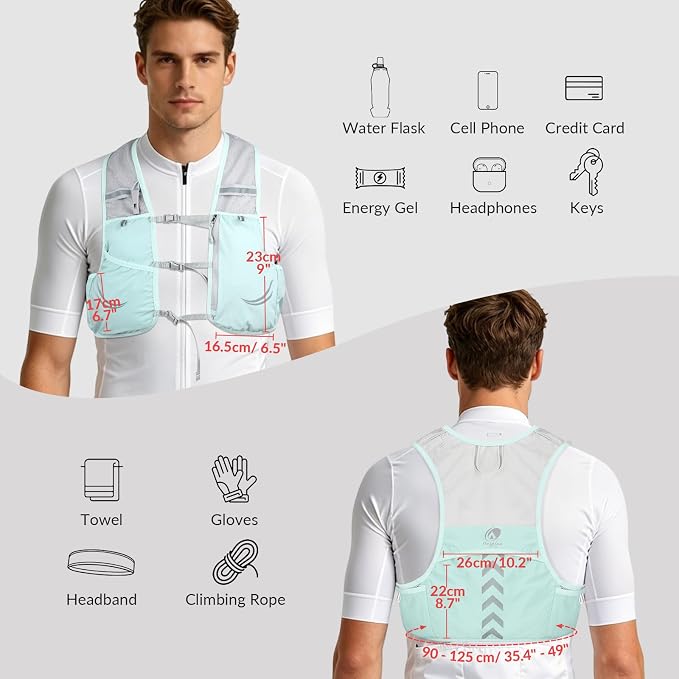 Lightweight Running Vest with 2pcs 500ml Water Bottle for Men Women, Reflective Water Vest Hydration Pack Hydropack for Hiking, M/L