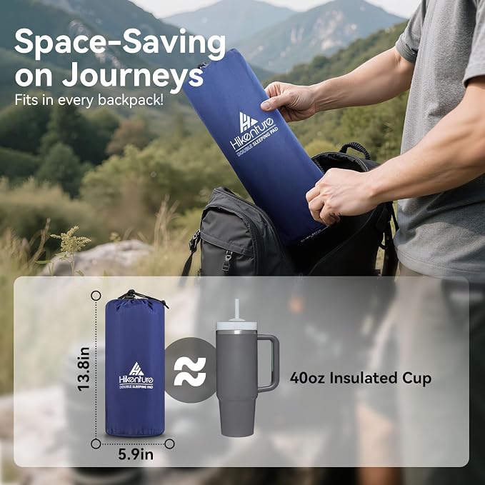 Hikenture Double Sleeping Pad for Camping, Ultralight 4" Extra-Thick Camping Mattress 2 Person, Inflatable Backpacking Sleeping Mat, Hiking Air Mattress for Tent (Navy Footpump 79x47.5in)