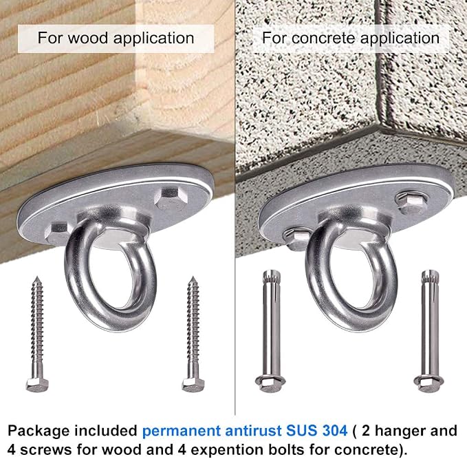 SELEWARE Ceiling Mount Cast Stainless Steel Swing Hanger Wall Anchor Hanging Yoga Swing Hammock Chair Suspension Straps Heavy Bag and More 2 Pcs