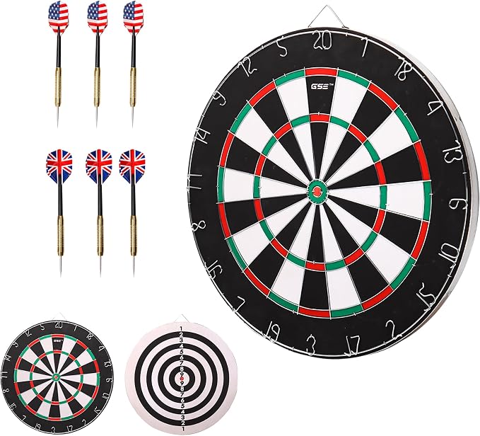 GSE Games & Sports Expert 18" Regulation Size Steel Tip Dartboard Game Set. Excellent Bristle/Sisal, Paper Baseball, Bullseye, Dart Board Game Set (Several Styles Available)