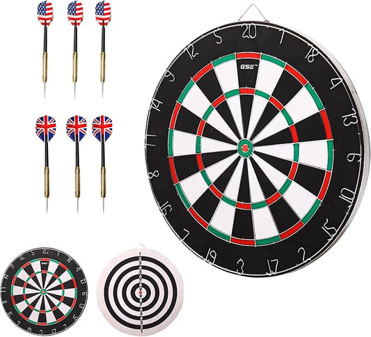 GSE Games & Sports Expert 18" Regulation Size Steel Tip Dartboard Game Set. Excellent Bristle/Sisal, Paper Baseball, Bullseye, Dart Board Game Set (Several Styles Available)