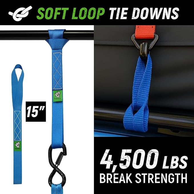 Retractable Ratchet Straps(4 Pack) - 1in x 10ft Self Retracting Ratchet Straps with Soft Loops, 1,500 lbs Break Strength Retractable Tie Down Straps, Easy Retract for Motorcyle, Cargo, Truck, Trailer