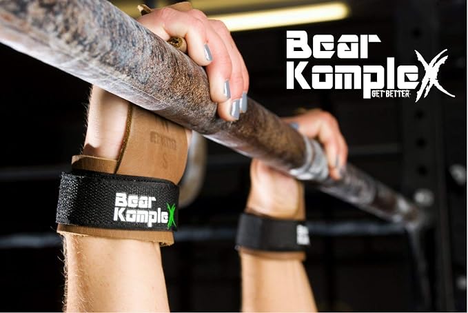 Bear KompleX 2 Hole Leather Hand Grips for Workouts, Pull-ups, Weightlifting, WOD Gymnastics, Crosstraining Palm Grips with Wrist Wraps, Hand Protection from Rips and Blisters,1 Pair