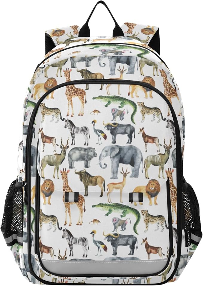 Fisyme Zoo Animals Giraffe Elephant School Backpack Laptop Backpack Bags Bookbag Travel Casual Computer Notebooks Daypack