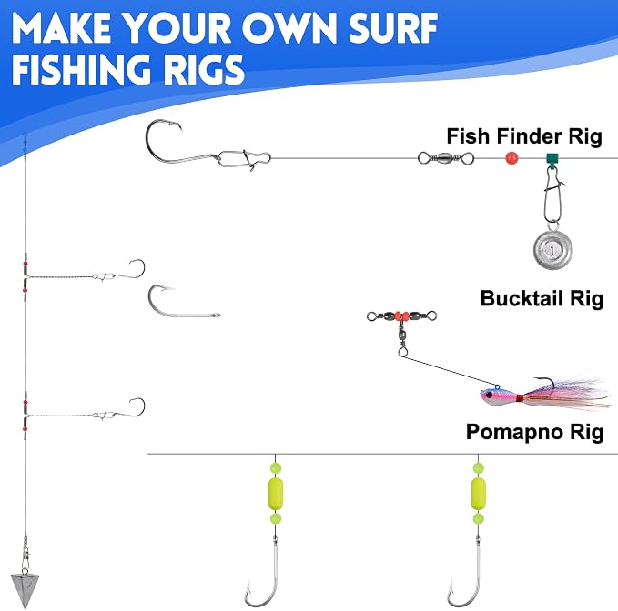 150pcs Ocean Saltwater Fishing Lures Surf Tackle Kit | Saltwater Surf Tackle Kit Ocean Fishing Lures Fish Finder Rigs Bucktail Jig Weight Sinker Leader Surf Fishing Accessories