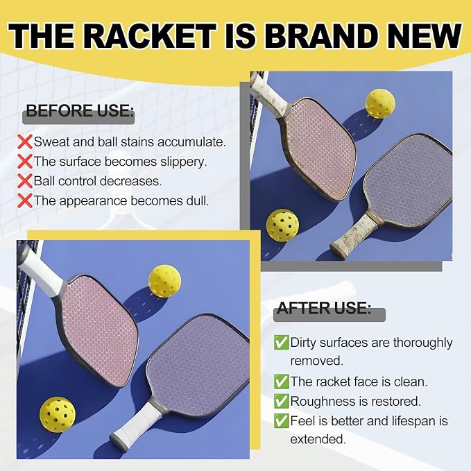 4.06 Oz Pickleball Paddle Cleaner, Restore the Luster of the Racket Surface | 5*7*1 Cm Pickleball Paddle Eraser, Includes a Towel to Remove Dirt and Sweat, Suitable for All Rackets