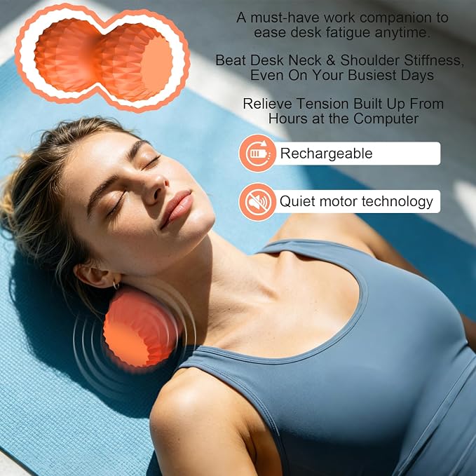 Vibrating Peanut Massage Ball, 3 Gear Heating, 5 Modes Deep Tissue Massager, Rechargeable Myofascial Release Roller for Muscle Pain Relief, Fitness, Yoga(Orange)