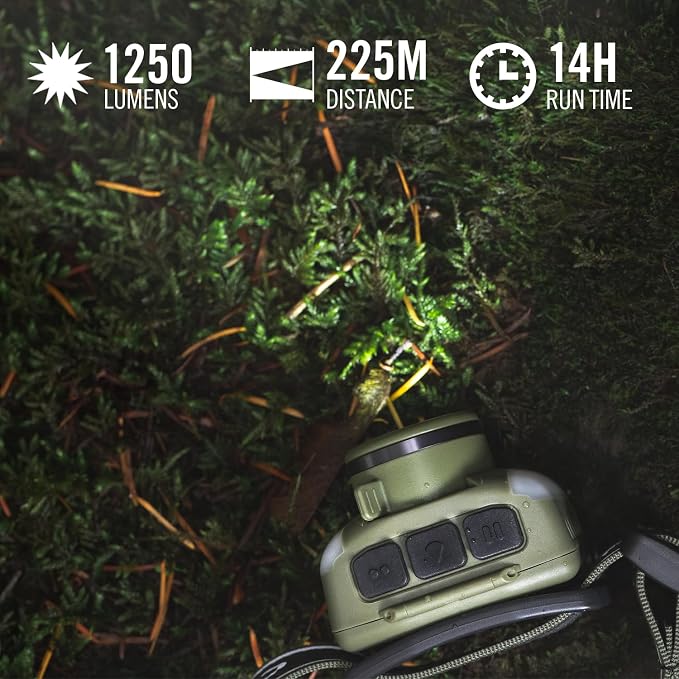 Coast FL95R 1250 Lumen Rechargeable Plus LED Headlamp with Green, Red and Area Light Modes and Glide Focus