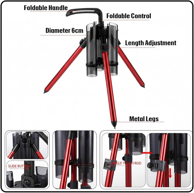 Gisafai Fishing Rod Carrier Surf Fishing Holder Foldable Pole Holder Stand 3 Rod Portable Vertical Beach Pole Storage Freestanding Rack for Fisherman Garage Home Outdoor