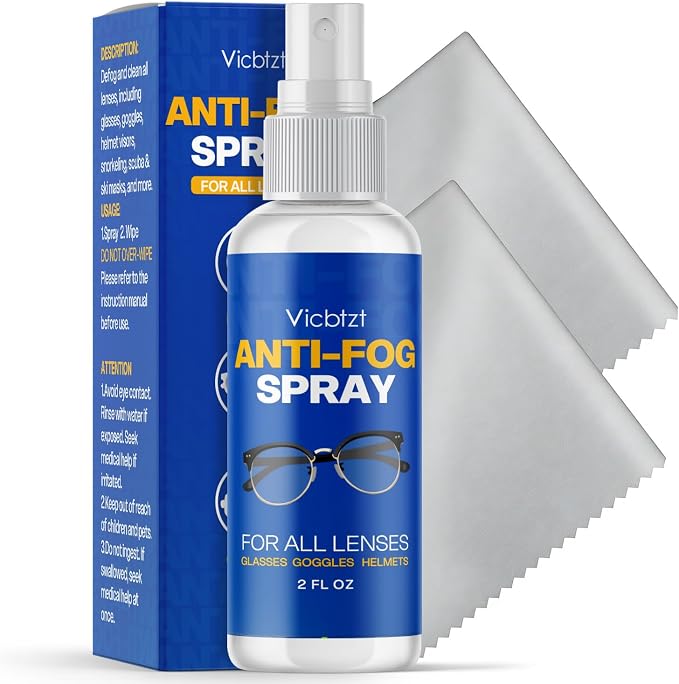 Anti Fog Spray for Glasses (2 oz), Lens-Safe Cleaner & Defogger for Helmet Visor, Safety Goggles & Everyday Eyewear, Fast-Acting & Long-Lasting for Hockey Shield, Sports Glasses, VR & Mirror